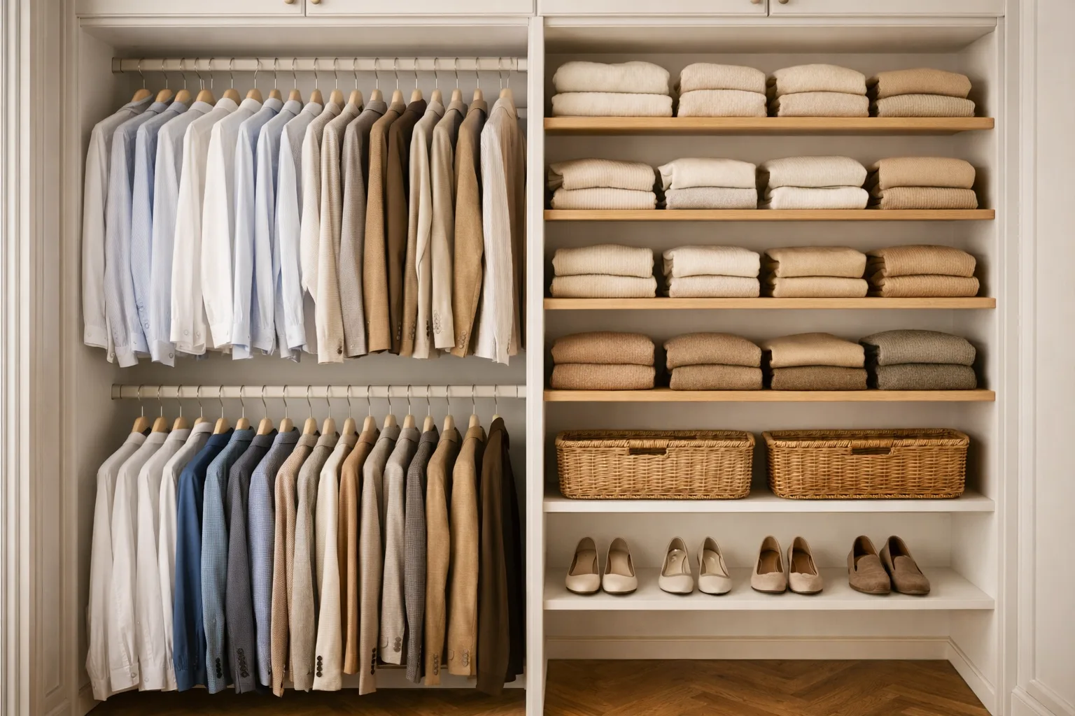 Dressing bien organisé zones catégories vêtements accessoires