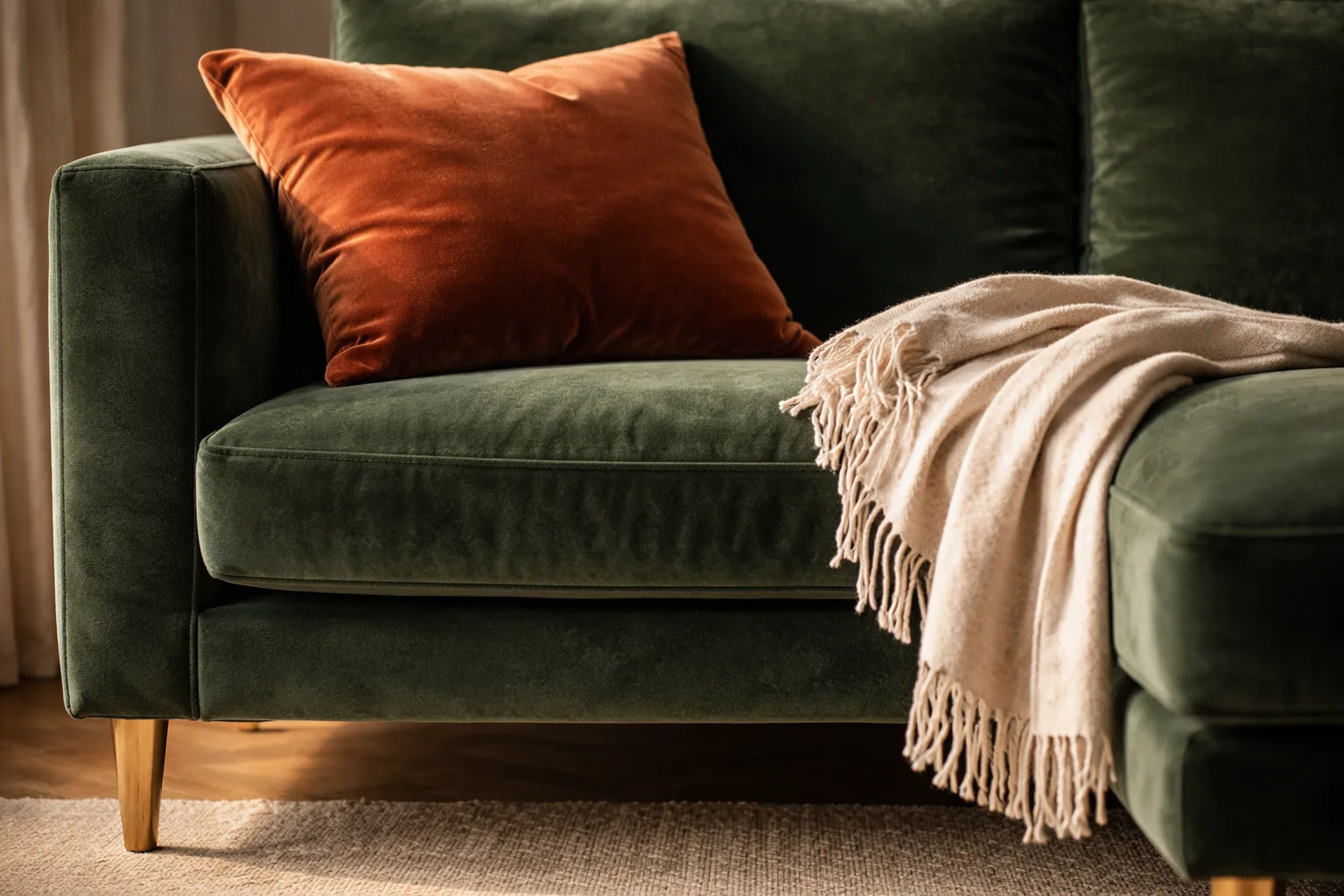Canapé velours vert salon élégant style décoration