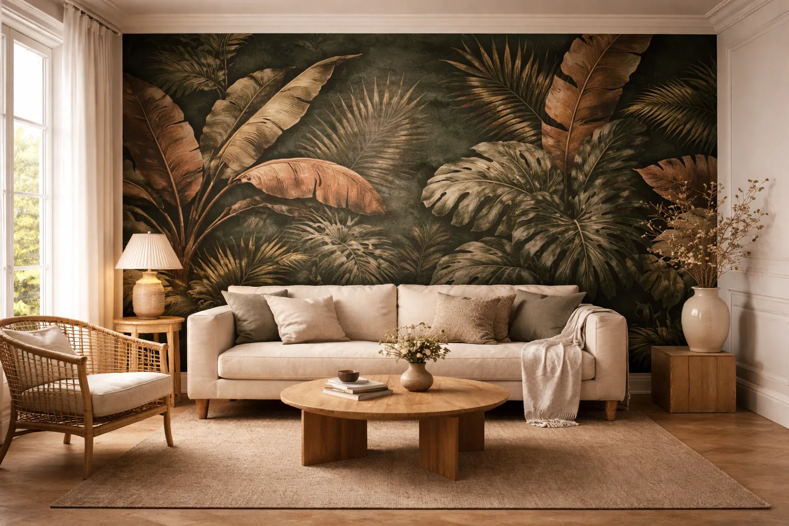 Papier peint panoramique forêt salon tendance 2025